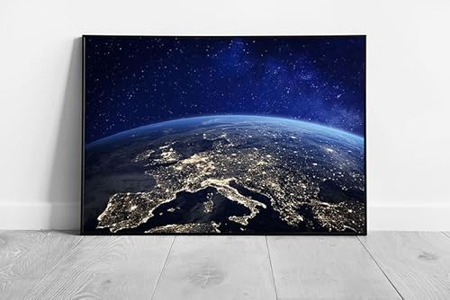 EAPoster Planet Earth Illuminated Lights Of Europe At Night 3D Space Rendering Galaxy Universe Wall Art Print on Paper Framed Picture print A1 Print Only (84x59cm)