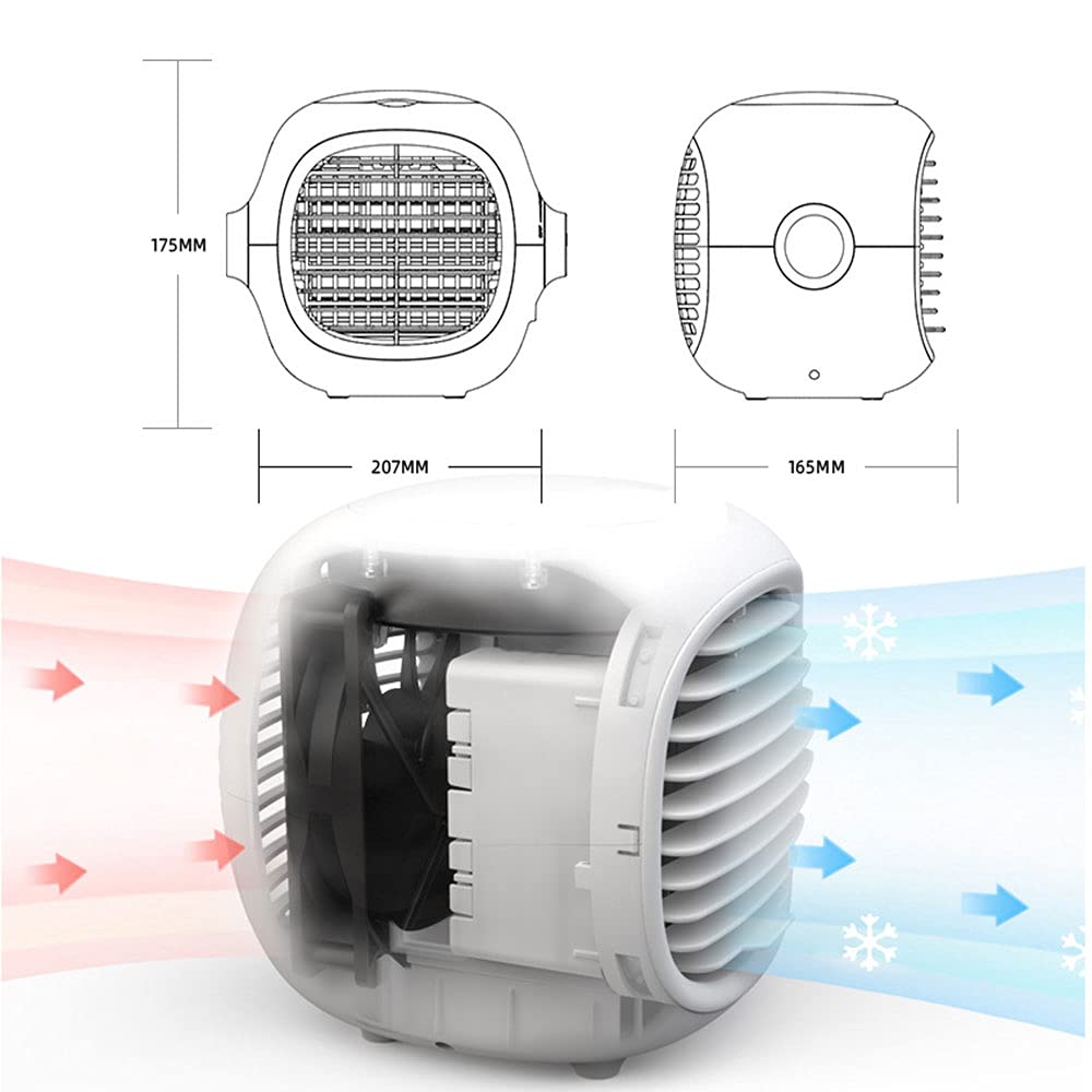 Ventilateur de climatiseur portable rechargeable pour pique-niques en plein air de bureau à domicile de voiture, Mini ventilateur de refroidissement à air Climatiseur évaporatif， Blanc