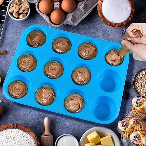 Sidosir 3Pcs Silicone Muffin Pans For Baking, Non-Stick Silicone Cupcake Molds For Baking, 12 Cups Muffin Pan For Freezing Eggs, Brownie #TOP2