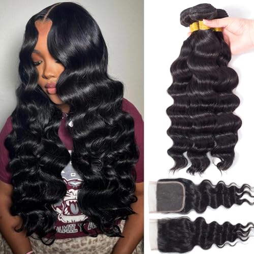 Loose Wave Bundles Human Hair with Closure (20 22 24+18)