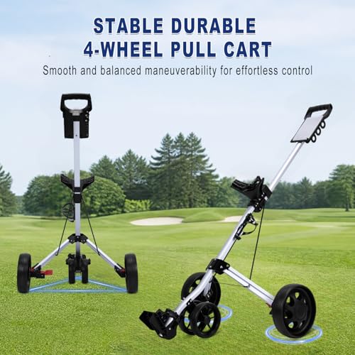 PGM Foldable Golf Pull Cart for Stable and Durable with Foot Brake, Lightweight Walking Cart with 4 Wheels for Courses and Players — view 3
