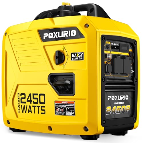 2450-Watt Portable Inverter Generator for Home Use, 1.6Gallon Large Fuel Tank Up to 8.3 Hours Use, 120V Gas Powered Generator Super Quiet - EPA Compliant，Yellow