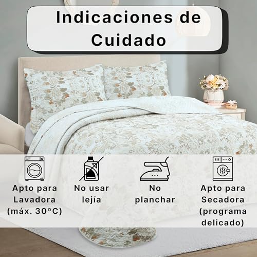 Colcha Boutí Cama 90 (180x270) Estampada para Verano y Entretiempo - Algodón y Poliéster - Cubrecama Ligero y Transpirable con 1 Funda de Almohada (50x70) – Acabado en Punta Redonda (Ankara) - imagen 6