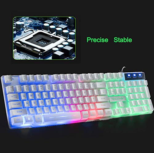 LexonElec UK T8 Layout Gaming Tastiera e mouse Imposta Rainbow retroilluminato Tastiera da gioco USB ergonomica + 2400 DPI 6 pulsanti Optical Rainbow LED Mouse da gioco USB + Mouse pad da gioco GRATIS