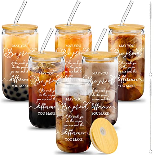 Purpeak 6 Set Employees Appreciation Gifts Thank You Team Gift Bulk Coworkers Staff 16oz Can Beer Glass Cup with Lids Straws Brushes for Teacher Nurse(May Be Proud)