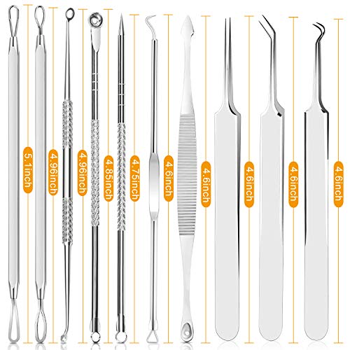 [Latest]Blackhead Remover Tool, Boxoyx 10 Pcs Professional Pimple Comedone Extractor Popper Tool Acne Removal Kit - Treatment For Pimples, Blackheads, Zit Removing, Forehead,Facial And Nose(Silver) #TOP6
