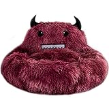 Pearlead Pet Bed Soft Donut Cuddler Nest Warm Plush Dog Cat Cushion Bed Durable Round Monster Shaped Pet Bed for Dogs & Cats Anti-Slip Soft Shaggy Warm for Winter Red M-Diameter 23.62 '
