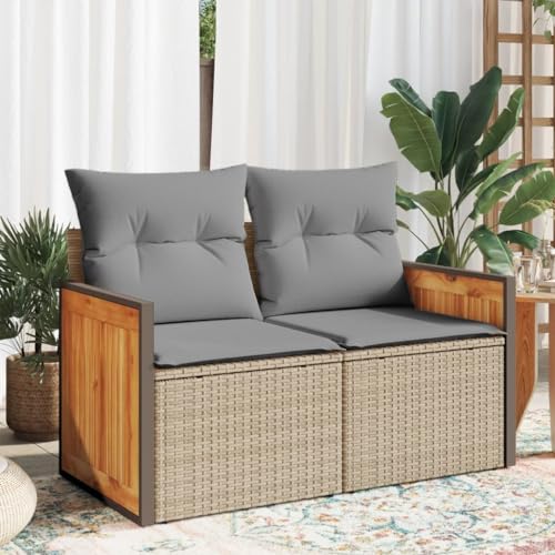 INLIFE Gartensofa mit Kissen 2-Sitzer Beige Poly Rattan,Möbel,Gartenmöbel,Gartensitzmöbel,Gartensofas,Beige,21.2 KG,366111