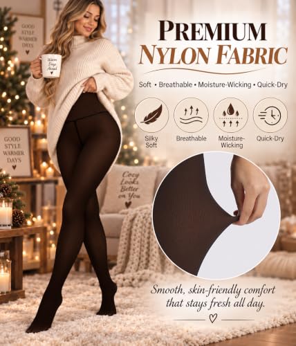 Image of MERYLURE High Waist Fleece Lined Tights Women Skin Tone, Fake Translucent Winter Warm Pantyhose Thick Thermal Leggings