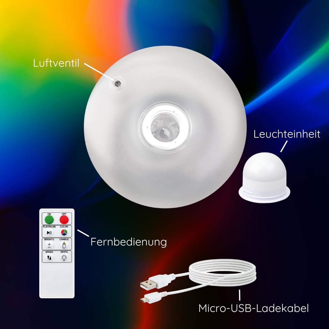 SCHWAIGER 660180 Tabouret LED Outdoor Pouf Loungemöbel Tabouret de Jardin Coussin de Sol Tabouret de Pied pour l'extérieur éclairé RGB Gonflable 55cm de diamètre