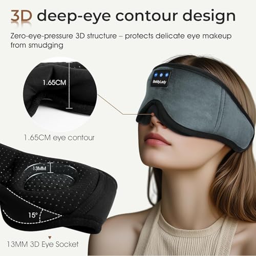 BeMyLady Bluetooth 5.4 Sleep Mask w/ Built-In Headphones & 14H Battery (2 Colors) - image 3
