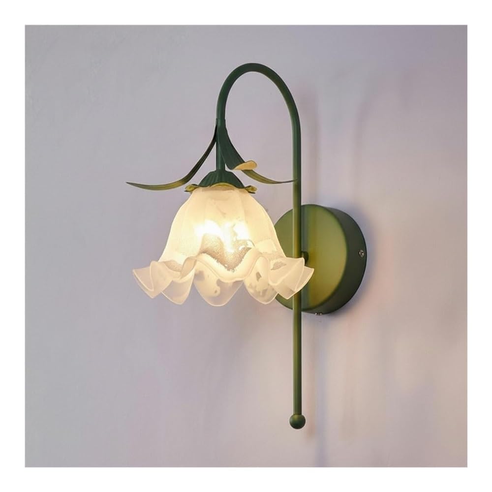 LUOYAOB Tulip Wall Sconce French Cream Floral Wall Lamp Lily of the Valley Wall Light Vintage Flower Acrylic Shade Iron Arm E26 E27 Wall Fixture for Bedroom Bedside Living Room Hallway Decor(Green)