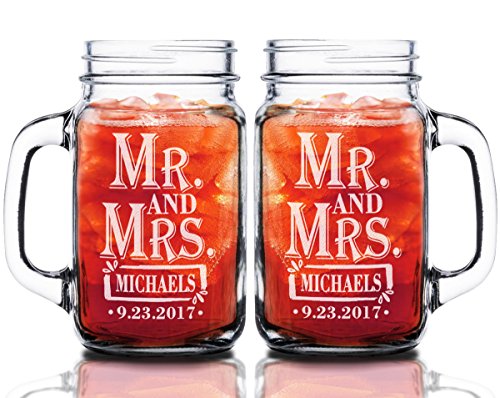 Mr Mrs Set of 2 Couples Custom Mason Jar Wedding Anniversary Personalized Groom Bride Gift Future Mr. Mrs. Glasses