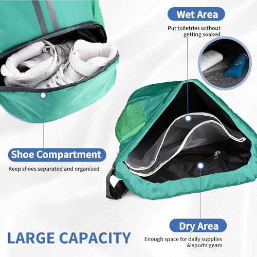 Image of JELUTAR Drawstring Backpack Gym Bag with Shoes Pocket, Mint Green