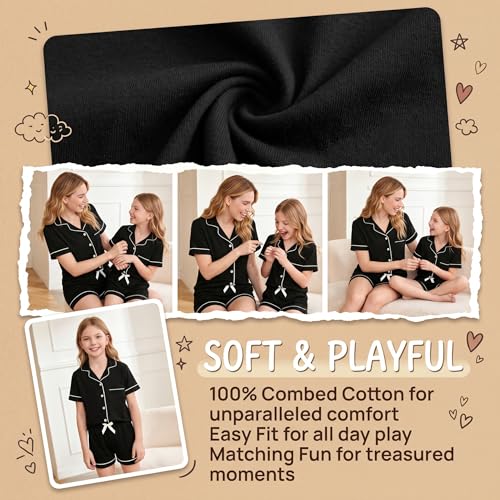 LANKMEI 100% Cotton Womens Short Sleeve Pajama Sets, Black, Large - image 6