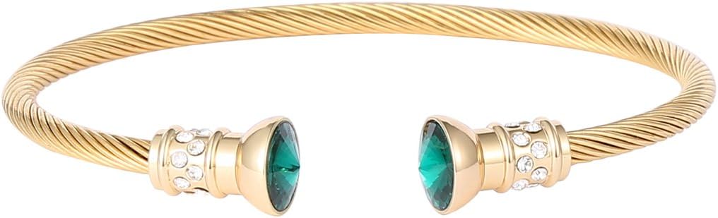 Good Luck Bracelet With Diamonds And Malachite Green Gold-Plated Stainless Steel Open Bracelet For Women With Gift Box