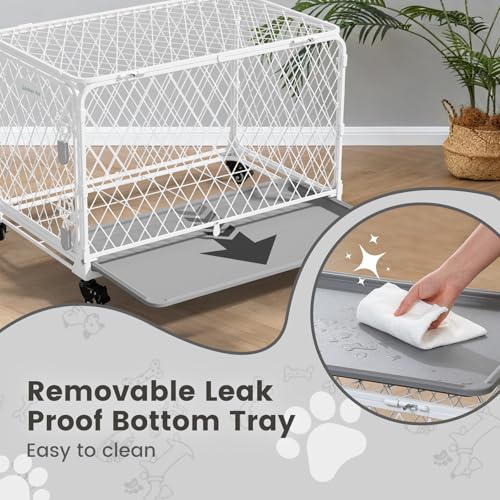 Caisse transport pour chien portable blanche 92x57x59cm avec roues verrouillables - 8