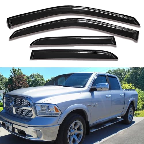 Side Window Visors rain Guards Vent Deflectors Compatible with Dodge Ram 1500 Crew Cab 2009-2018, Ram 2500/3500 Crew/Mega Cab 2010-2025, 2019-2024 Ram 1500 Classic Crew Cab, Truck Accessories 94109