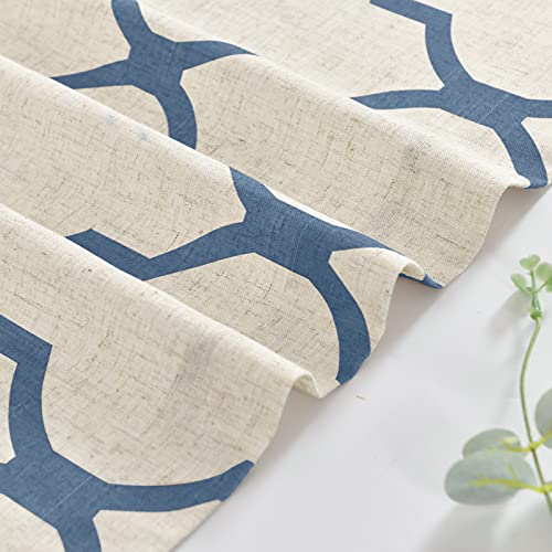 Collact Linen Curtains For Living Room Farmhouse Moroccan Tile Print Window Treatments Geometric Curtains Lattice Grommet Drapes For Dining Room Bedroom 63 Inch Length 2 Panels Set Blue On Beige #TOP6