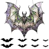 Halloween Deko, Fledermaus Deko Für Fenster Und Wände, 2er Set Mit Großer Farbiger Fledermaus Und 16 Kleinen Fledermäusen, Perfekt Für Halloween-Party Und Festliche Atmosphäre