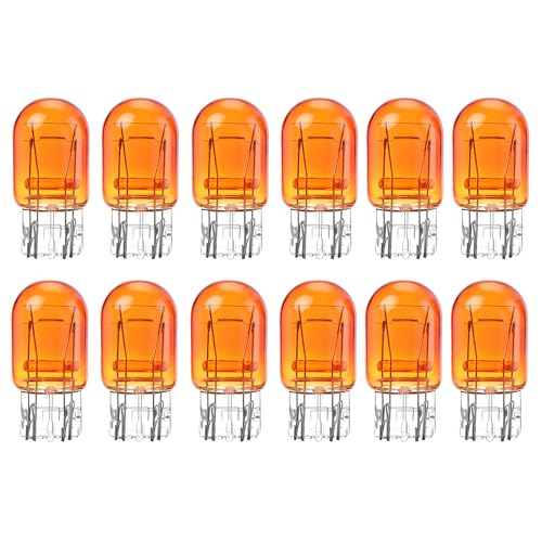 Kadiby 7443NA 7443A Bulb 7444NA T20 Auto Brake Light Bulbs/Tail/Turn Signal 7443 Amber Yellow Orange WY21/5W Long Life Lights fit for Silverado Dodge Dart Sierra Wrangler (12 pack bulk)