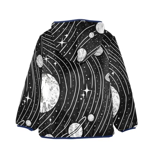 Boys Girls Fleece Jacket Black and White Drawing Of The Solar System Kids Warm Hooded Outwear Coat2