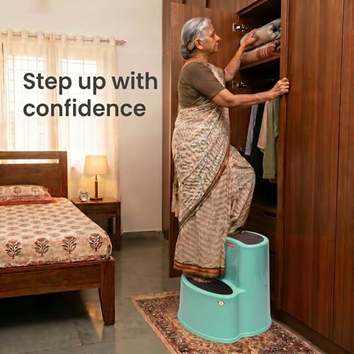 Image of Multipurpose Step Stool with Anti-Skid Surface for Home, Kitchen & Office | Premium Plastic Ladder Stool | 220 kg Hight Weight Load Capacity | 60 x 47 x 51.5 cm  (Marina Blue)