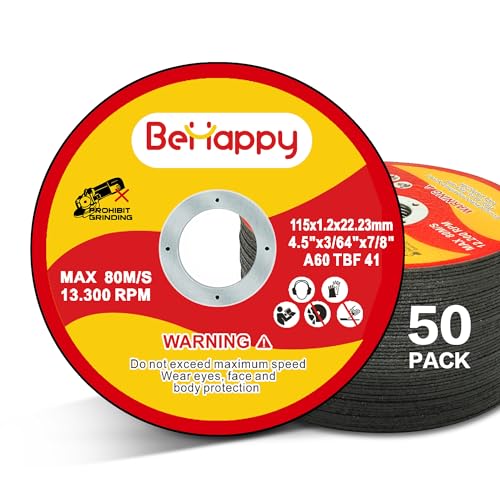BeHappy Cut Off Wheels 50 Pack, 4-1/2" Cutting Wheels, Cut Off Wheel for Angle Grinder, Metal, Stainless Steel, Wood, 4-1/2" x 0.45" x 7/8" by BeHappy - Used condition - US$9.17