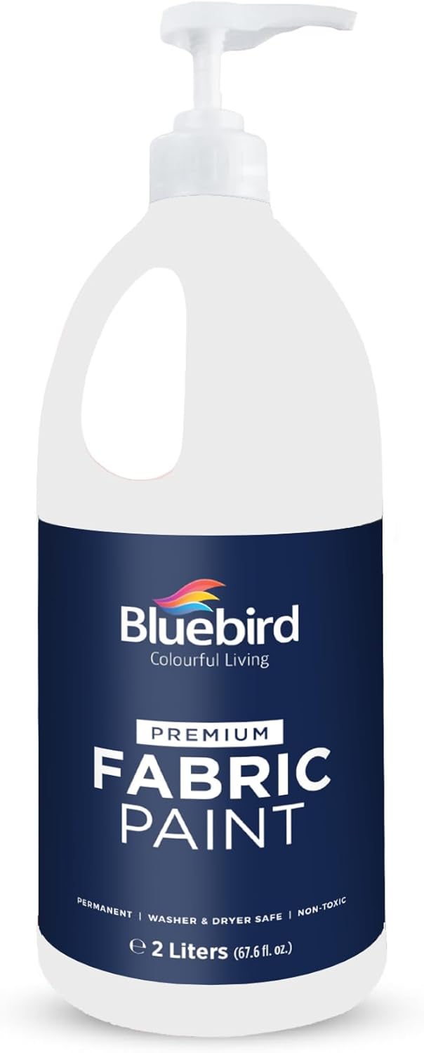 BLUEBIRD Fabric Paint, White, 67.6 Fl Oz, Permanent Fabric Paints for Clothes, Furniture Upholstery