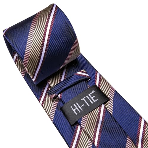Image of Hi-Tie 70 inches Ties for Men Silk Extra Long Necktie and Pocket Square Cufflinks Set Men Big and Tall Tie Business