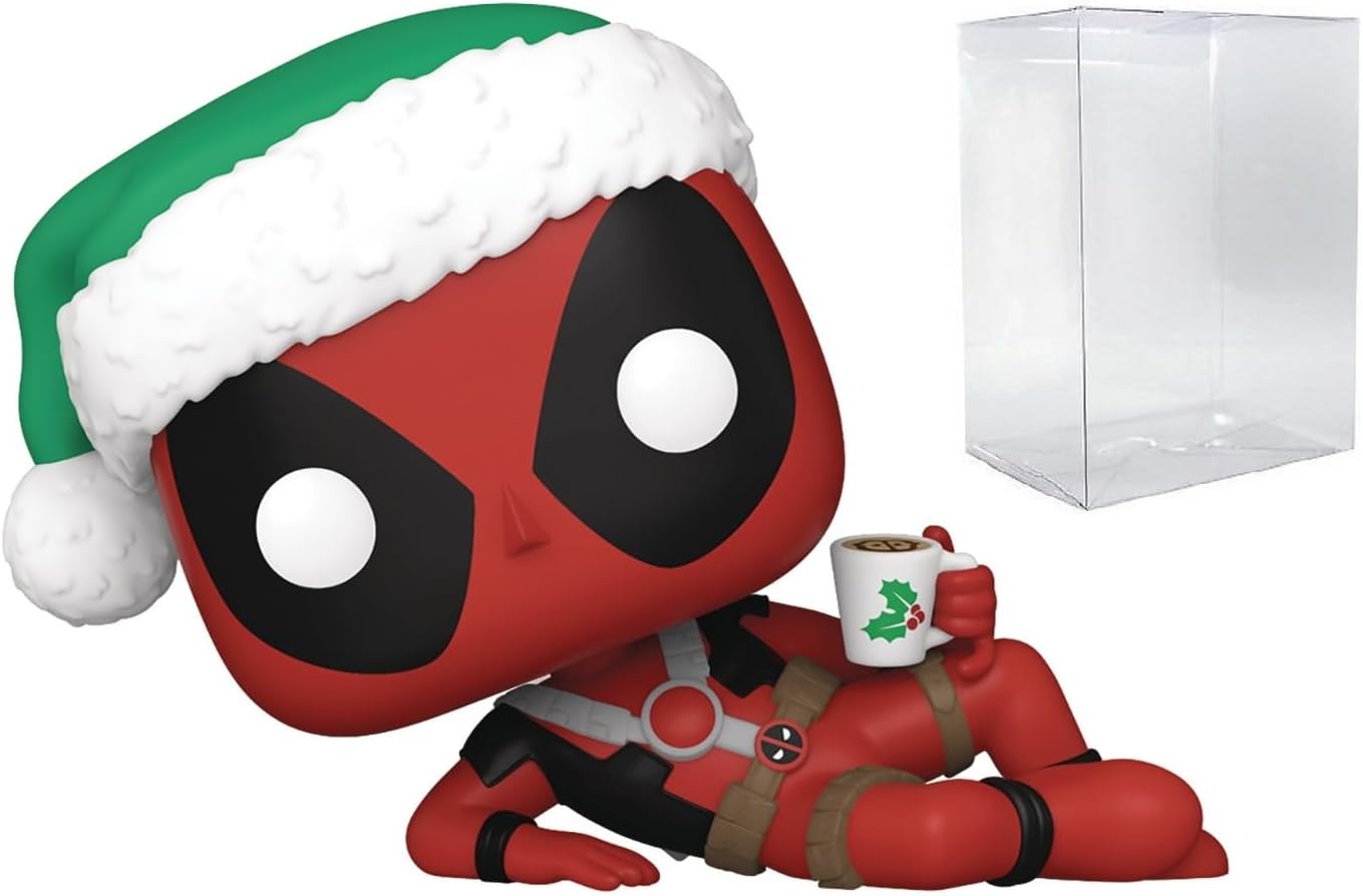 POP Marvel: Holiday - Deadpool with Hot Chocolate Funko Vinyl Figure (Bundled with Compatible Box Protector Case), Multicolor, 3.75 inches