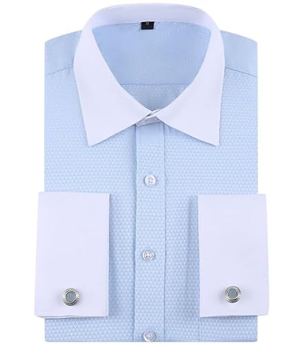 YST Y.S.T Men's French Cuff Dress Shirt Regular Fit Formal Tuxedo Shirts with Pocket & Cufflink