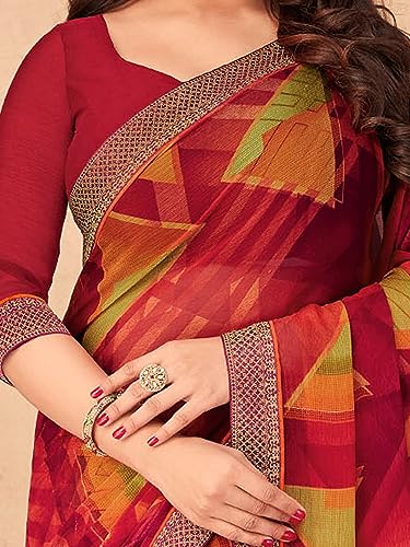 Image of AKHILAM Women's Chiffon Black Embellished Designer Saree With Blouse Piece