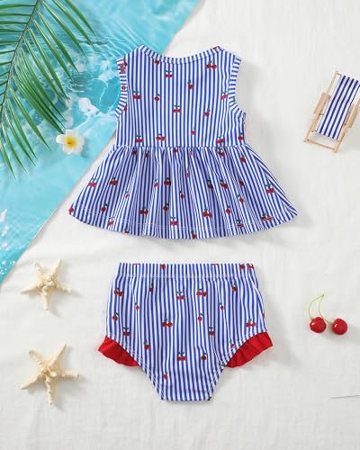 Image of Toddler Girl Swimsuit Baby Girl Bathing Suit Long Sleeve Floral Zipper One-Piece Rash Guard Swimsuit with Hat
