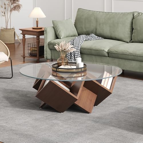 Round Coffee Modern Coffee Table Table with Glass Top and