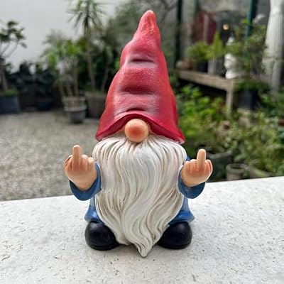 Generic Middle Finger Gnome Statue 7.8in? Naughty Garden Gnome Statue Decoration and Lawn Ornament - Funny Garden Gnomes for Outdoor or Home Decor, Red, WSH004