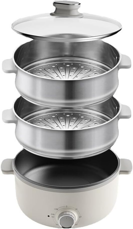 Multi-Functional Electric Steamer, Large Capacity Stainless Steel Steamer with Non-Stick Lining, Anti-Scald Handles, Rapid Heat Conduction, and Clear Cooking Progress