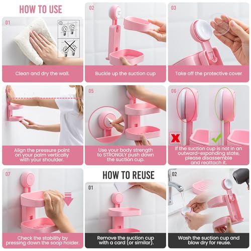Image of TAILI Soap Holder, Soap Dish for Shower Suction Cup, Bar Soap Holder, Pink | Removable Soap Holder Shower, Soap Tray for Shower Wall, No drill Sponge Holder, Bathroom & Kitchen, Bath Accessories