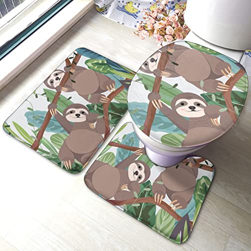 MBNGGAB Tropisches Faultier 3-teiliges Badematten-Set, Badematte + Konturmatte + WC-Deckelbezug mit rutschfester…