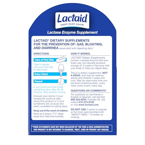 Image of Lactaid Lactase Enzyme Supplement 80ct Caplet + Lactase Enzyme 4500, Dairy Digestive Supplement to Help Prevent Gas, Bloating & Diarrhea Due to Lactose Sensitivity, 80 ct