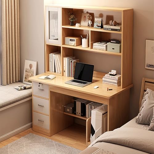 Genérico Escritorio Grande para computadora con cajón, Escritorio de Madera para Escribir con 4 cajones y Estante, Mesa de Estudio y estación de Trabajo con Compartimento de Almacenamiento Abierto pa