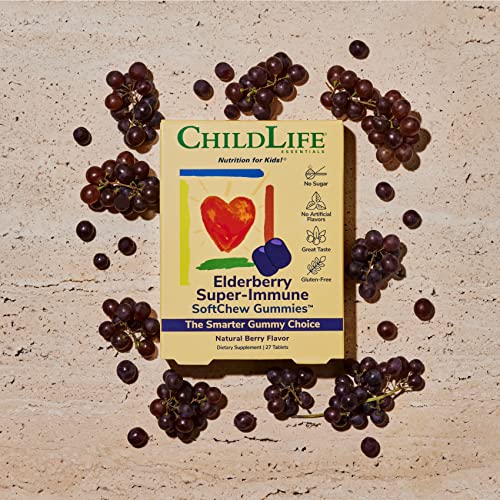 Childlife Essentials Elderberry Super-Immune Softchew Gummies - Elderberry Gummies For Kids Flavor, Supports The Immune System, Sugar-Free, Allergen-Free - Natural Berry Flavor, 27 Count (Pack Of 1) #TOP5
