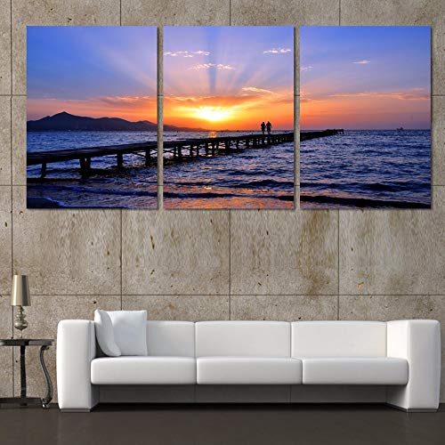 Tableau moderne pour grand mur vide salon triptyque mer - 3