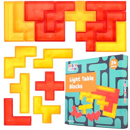 Image of Spark & Wow Light Table Blocks, 12 Shapes, Two Colors | Toddler Sensory Building Blocks, Translucent Light Table Manipulatives, Sensory Toys for Toddlers