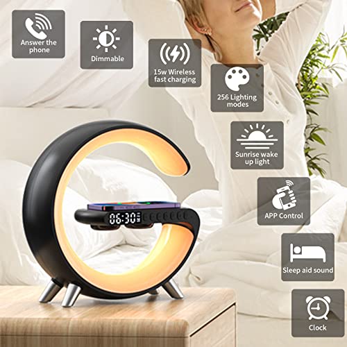 Ousmile Smart Sunrise Hatch Alarm Clock, Fast Wireless Charger Intelligent Atmosphere Lamp, Rgb Night Light Bluetooth Speaker App Control Table Desk Lamp For Bedroom Home Decer Office Gift #TOP1