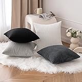 MIULEE 4er Set Samt Kissenbezug Kissenhülle Kopfkissenbezug Dekorative Dekokissen Couchkissen Deko Bezug Sofakissenbezug für Wohnzimmer Schlafzimmer Büro 40x40 cm, Cord-Grau Serie, Einfarbig