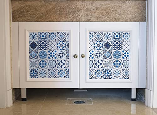 Image of NAREVAL Blue Floral Marble Wallpaper for Kitchen cabinets Marble Wallpaper Oil Proof Waterproof Stickers Waterproof Wall Paper for Home and Kitchen (Blue Floral K10 60 * 200 Cm) (Pack of 6)