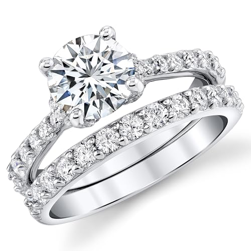 Metal Masters 2.5Ct Round-Cut Moissanite Bridal Set Arched Halo Engagement Ring 18K White Gold over Silver2