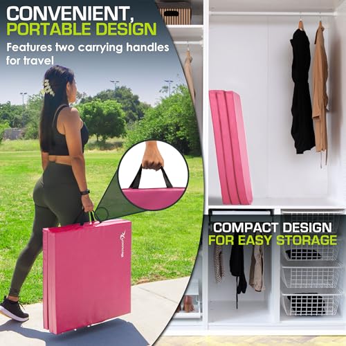 Image of ProsourceFit Tri-Fold Folding Thick Exercise Mat 6'x2' with Carrying Handles for MMA, Gymnastics, Stretching, Core Workouts