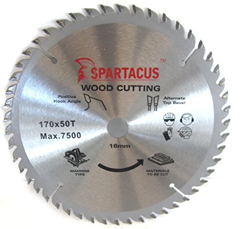 Spartacus 170mm Diameter x 50 Teeth x 16mm Bore Wood Cutting Circular Saw Blade Fits Black & Decker CD602